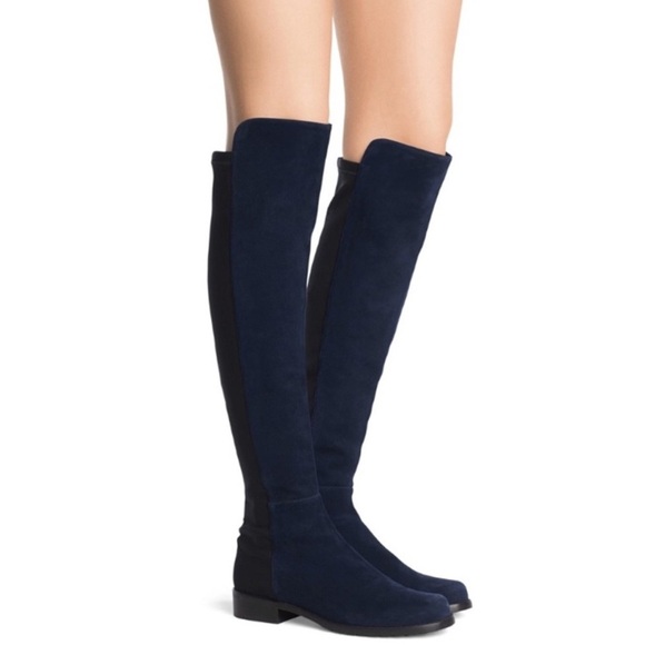 NWOT Stuart Weitzman Navy Blue Suede/Black Over-the-Knee 5050 Boots Size 6 $895 - Picture 2 of 12